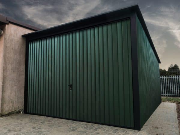 Cheap steel garages for sale. 3x5 metal garage in Matt Green with Black fittings.